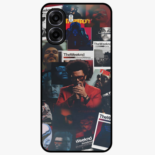 The Weeknd Glass Case showing flat back view with music inspired artistic portrait artwork and glossy glass finish.