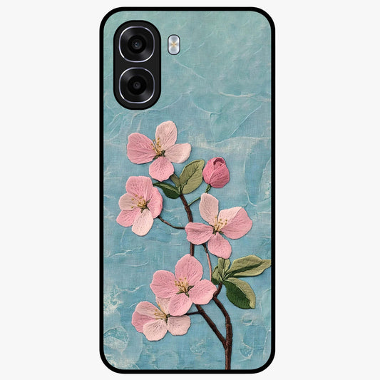 Threaded Blossom Breeze Glass Case showing flat back view with delicate blossom artwork and glossy glass finish.