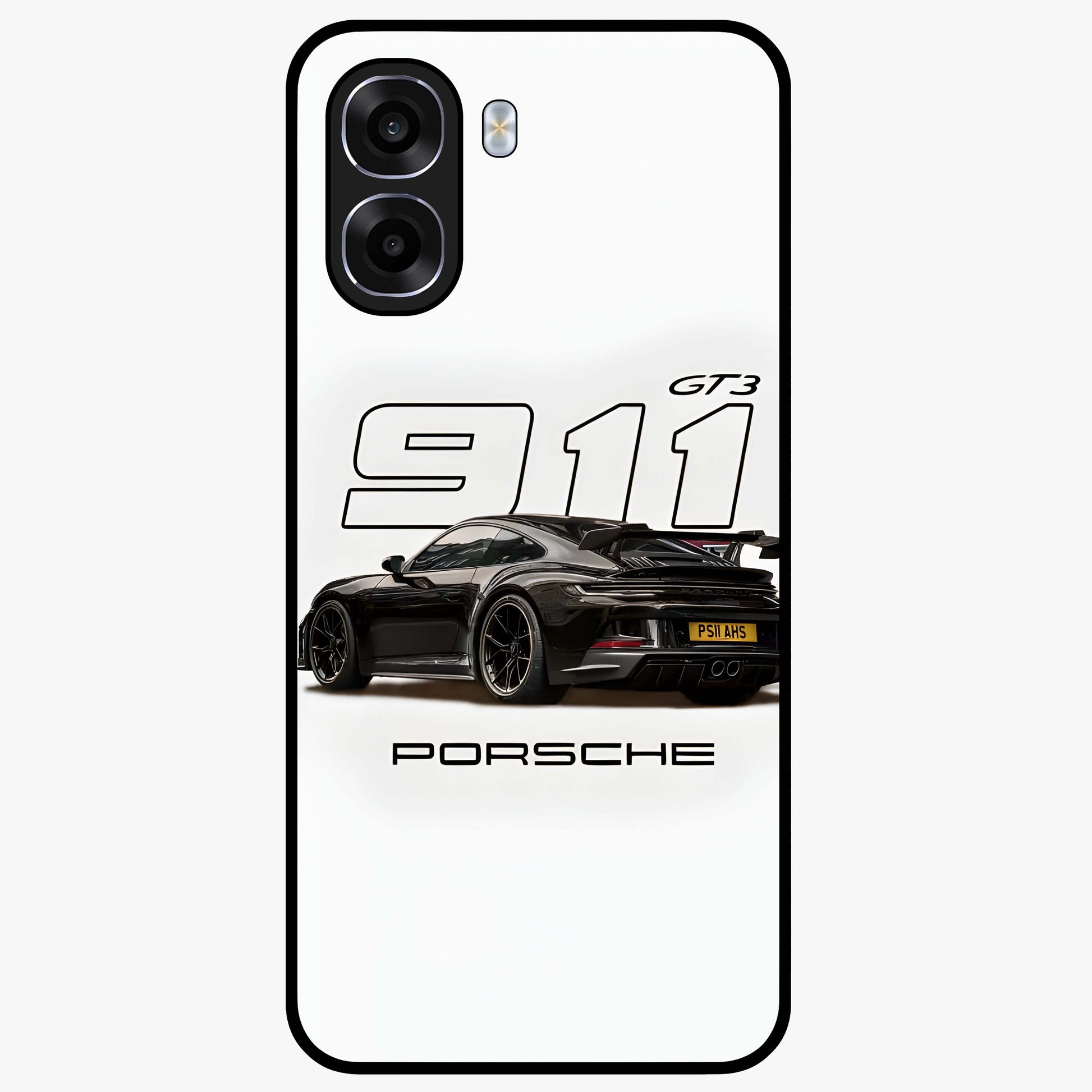 Turbo Legacy Icon Glass Case showing flat back view with iconic sports car inspired artwork and glossy glass finish.