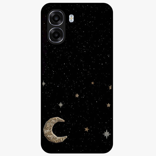 Twinkle Star With Half Moon Glass Case showing flat back view with star and half moon artwork and glossy glass finish.