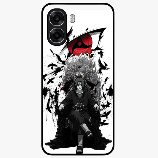 Uchiha Shadow Throne Glass Case showing flat back view with cosmic underwater themed artwork and glossy glass finish.
