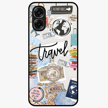 Wanderlust Journal Glass Case showing flat back view with travel inspired artwork and glossy glass finish.