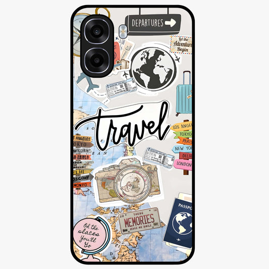 Wanderlust Journal Glass Case showing flat back view with travel inspired artwork and glossy glass finish.