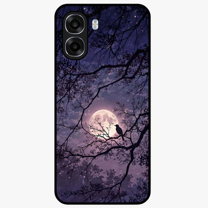 Whispering Moon Silence Glass Case showing flat back view with serene moon themed artwork and glossy glass finish.