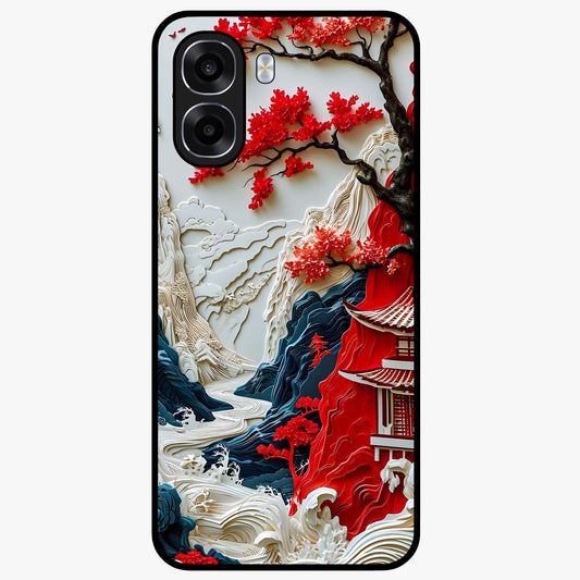 Whispers Of Sakura Waves Glass Case showing flat back view with cherry blossom wave artwork and glossy glass finish.