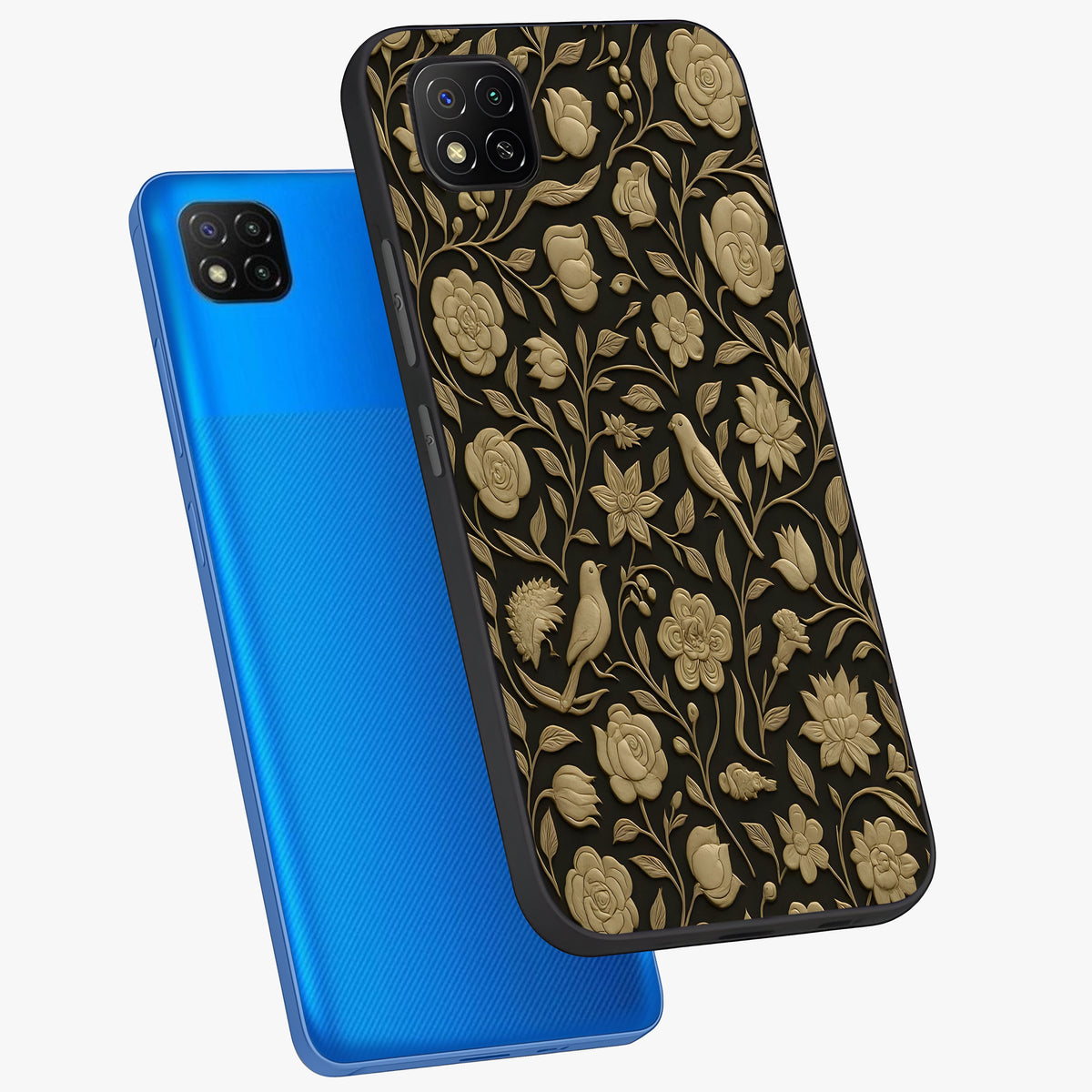 Golden Evil Eye Mandala Glass Case displayed in angled mockup highlighting protective evil eye symbol with golden mandala design.
