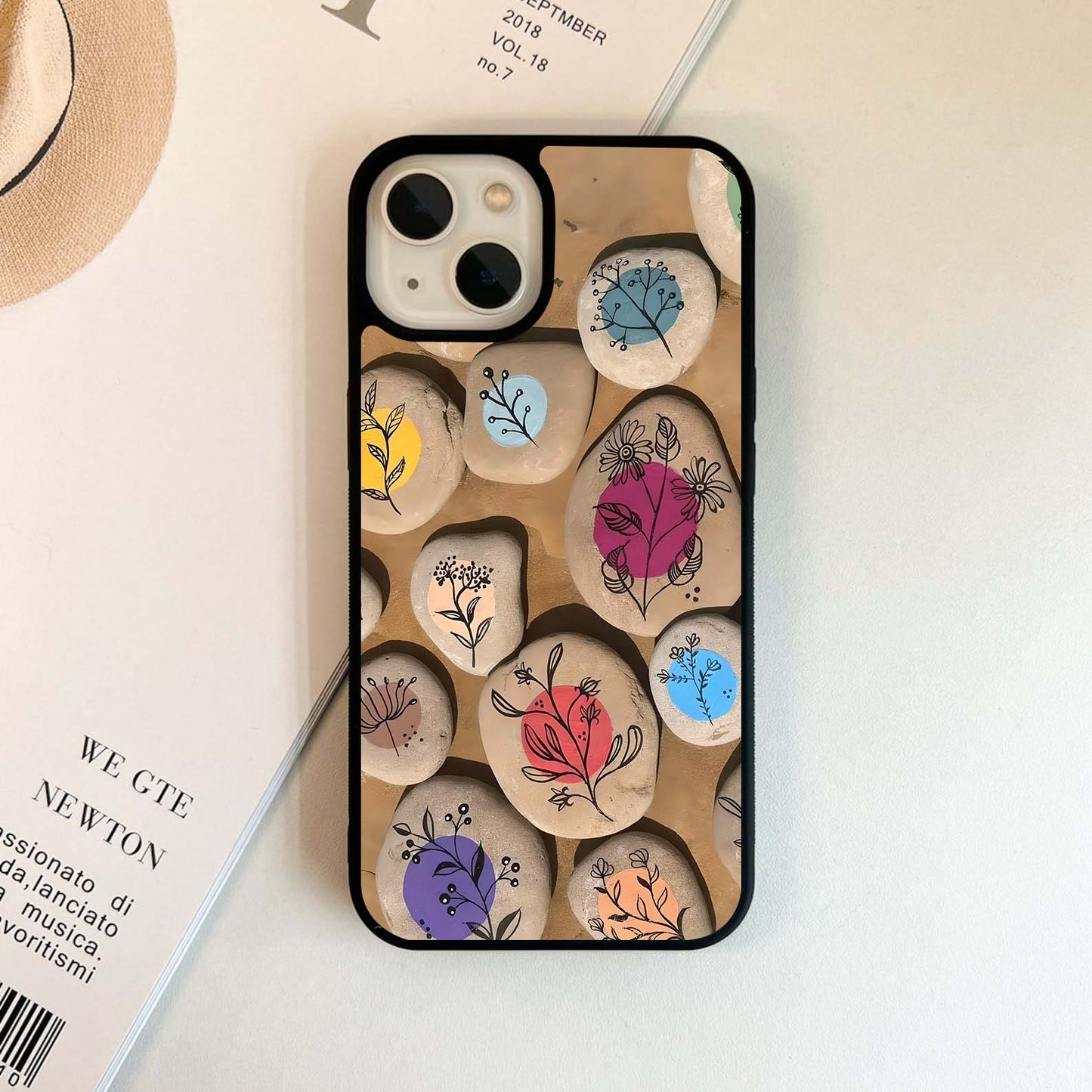 Painted Pebble Bloom Glass Case