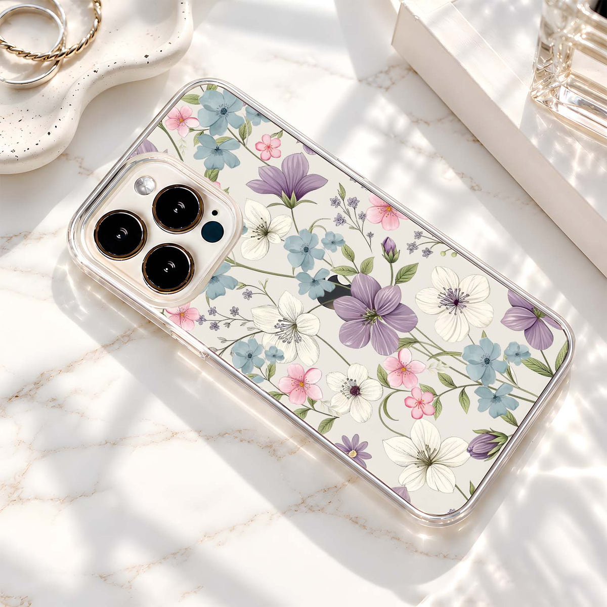 Pastel Botanical Floral Pattern Clear Silicon Cover