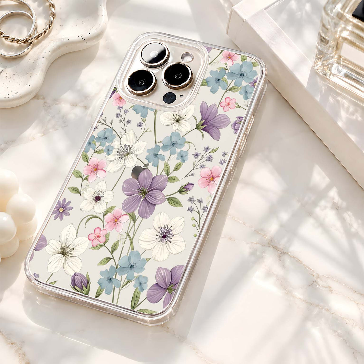 Pastel Botanical Floral Pattern Clear Silicon Cover