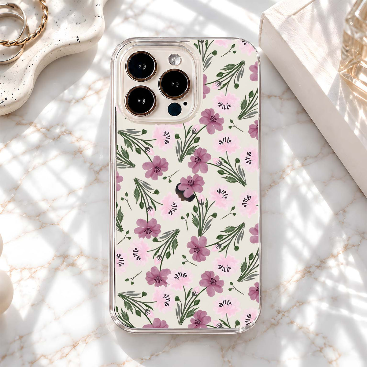 Pastel Pink Floral Pattern Clear Silicon Cover