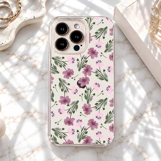 Pastel Pink Floral Pattern Clear Silicon Cover