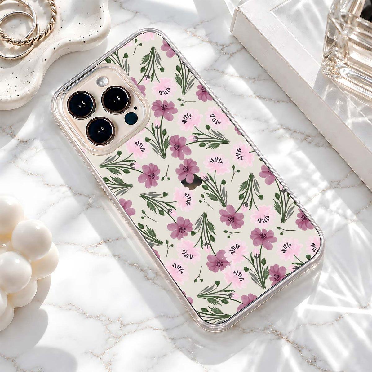 Pastel Pink Floral Pattern Clear Silicon Cover