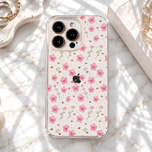 Pink Blossom Heart Clear Silicon Cover