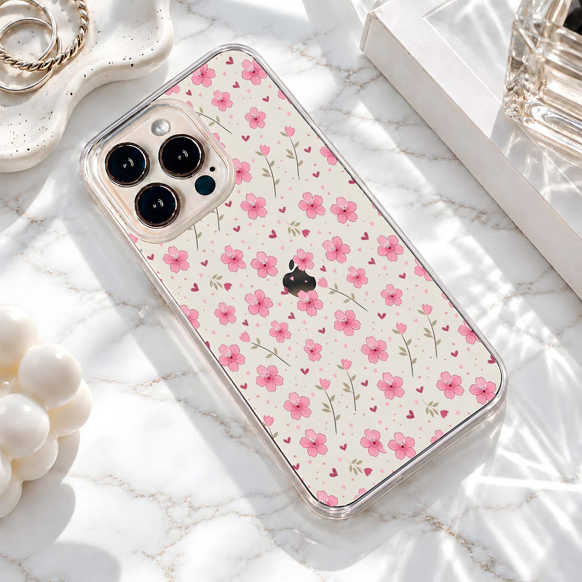 Pink Blossom Heart Clear Silicon Cover