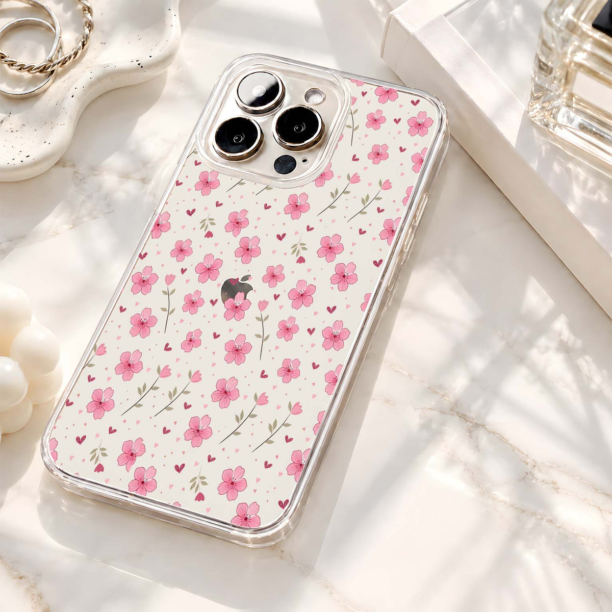 Pink Blossom Heart Clear Silicon Cover
