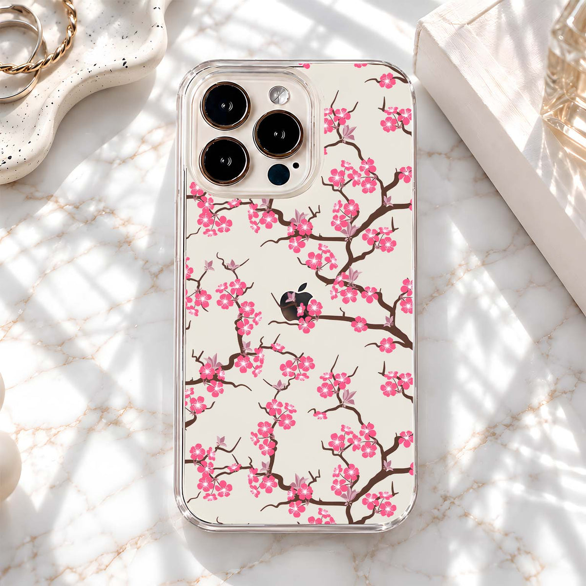 Pink Cherry Blossoms Clear Silicon Cover