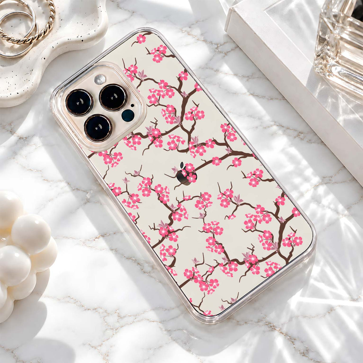 Pink Cherry Blossoms Clear Silicon Cover
