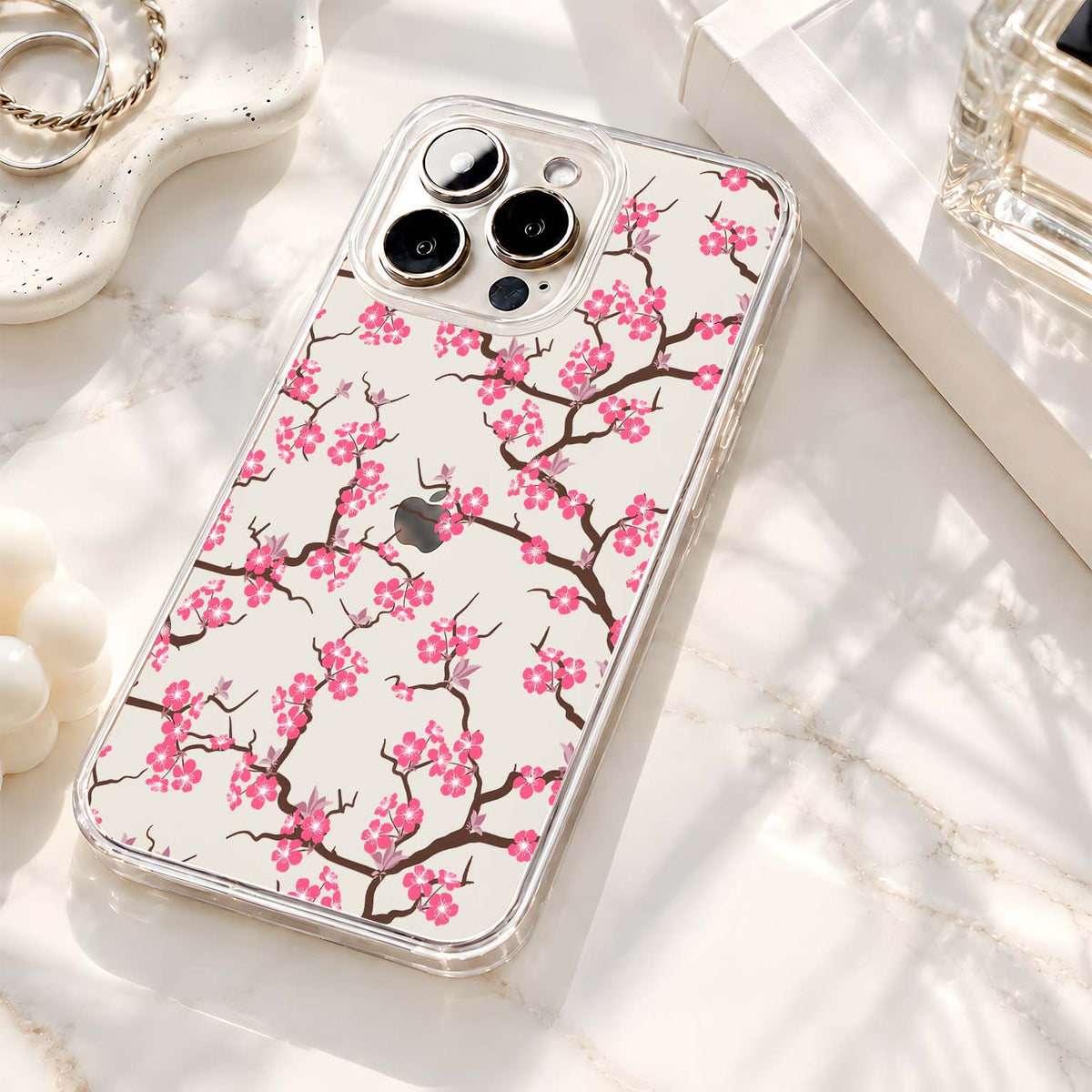 Pink Cherry Blossoms Clear Silicon Cover