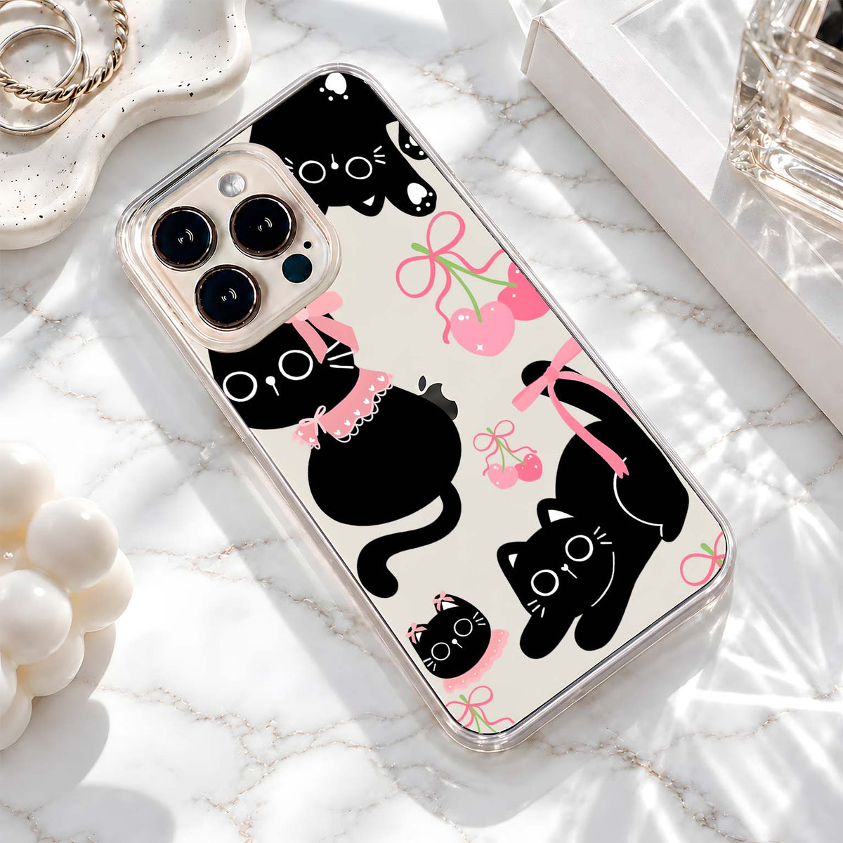 Pink Cherry Cats Clear Silicon Cover