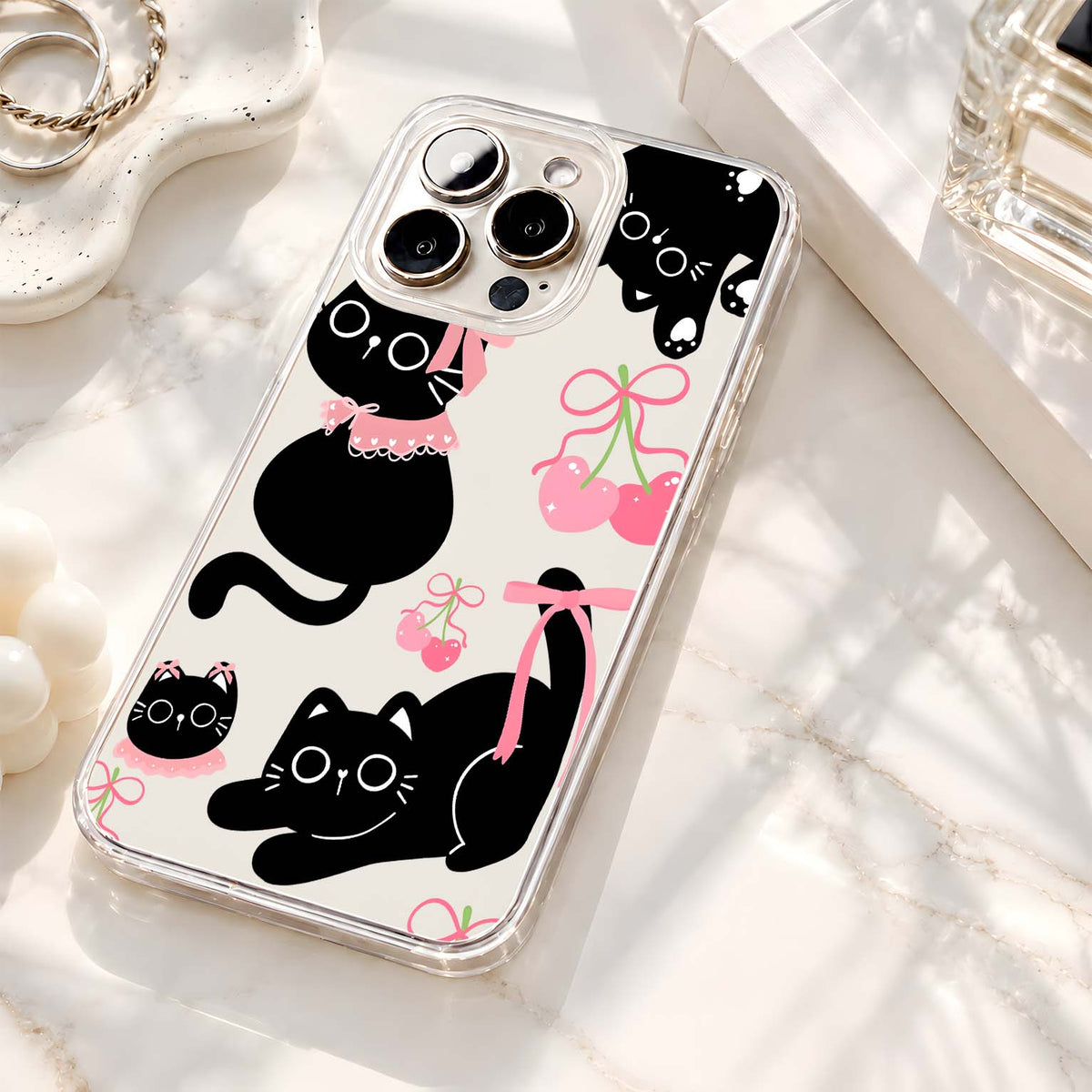 Pink Cherry Cats Clear Silicon Cover