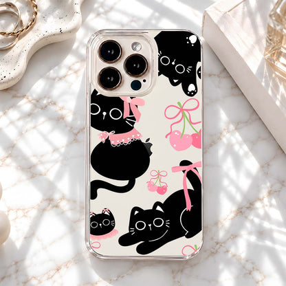 Pink Cherry Cats Clear Silicon Cover
