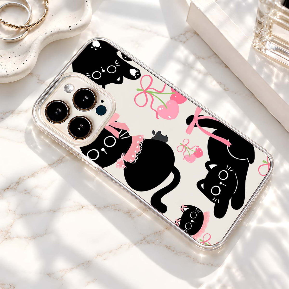 Pink Cherry Cats Clear Silicon Cover