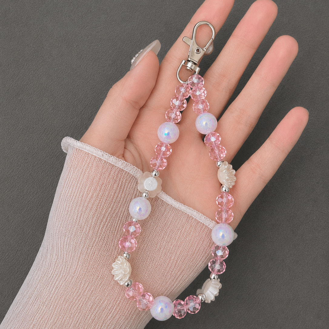 Pink Crystal Flower Phone Charm