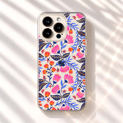 Pink Folk Florals Clear Silicon Cover
