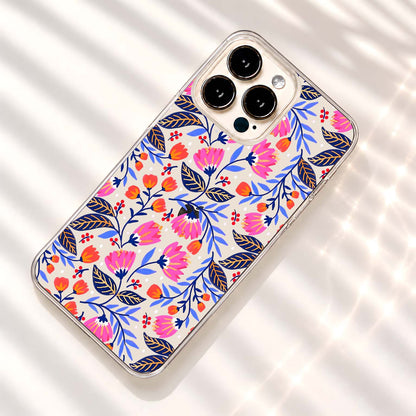 Pink Folk Florals Clear Silicon Cover