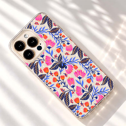 Pink Folk Florals Clear Silicon Cover
