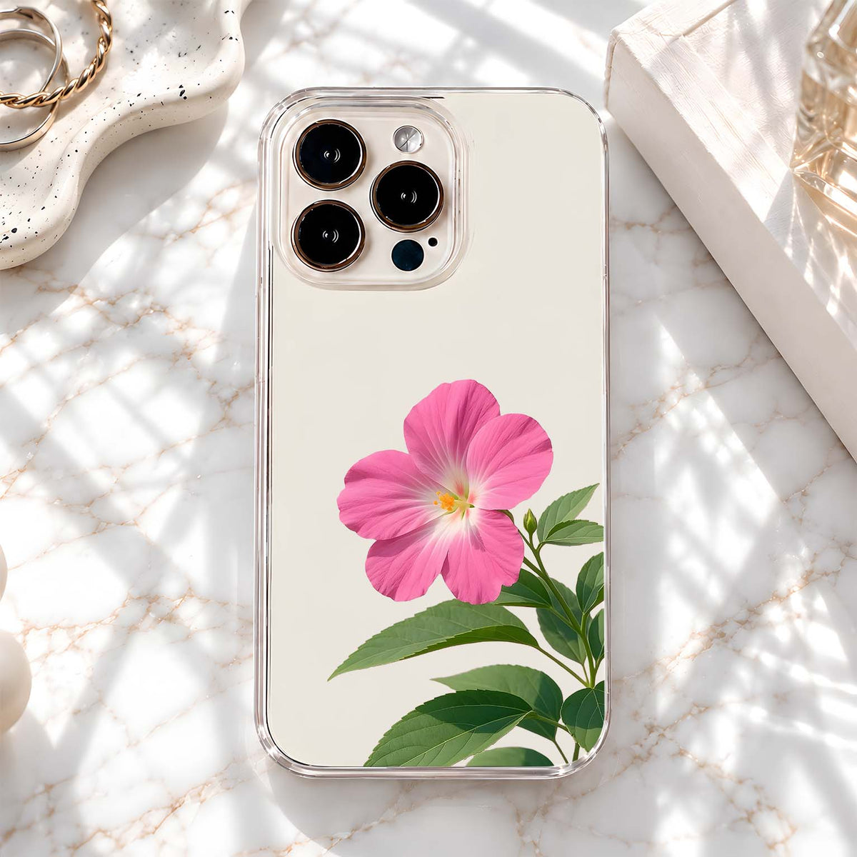 Pink Hibiscus Flower Clear Silicon Cover