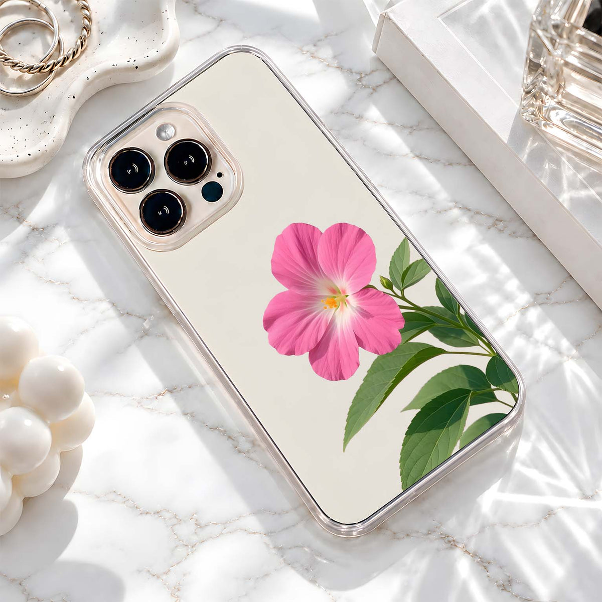Pink Hibiscus Flower Clear Silicon Cover