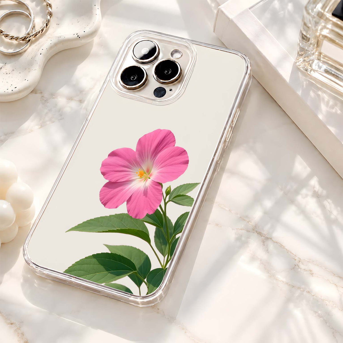 Pink Hibiscus Flower Clear Silicon Cover