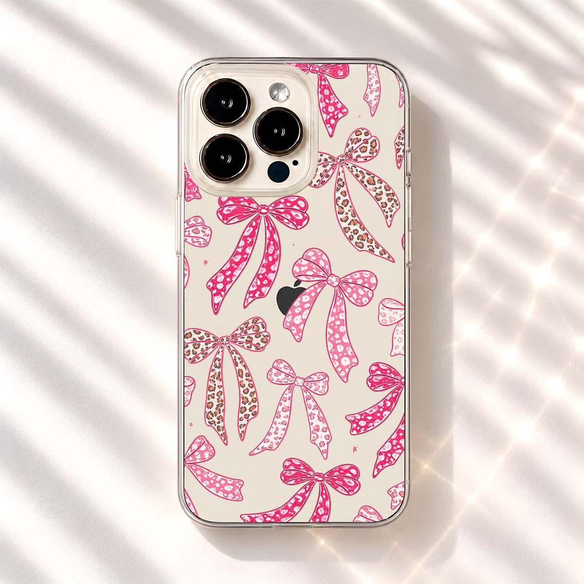 Pink Leopard Bows Clear Silicon Cover