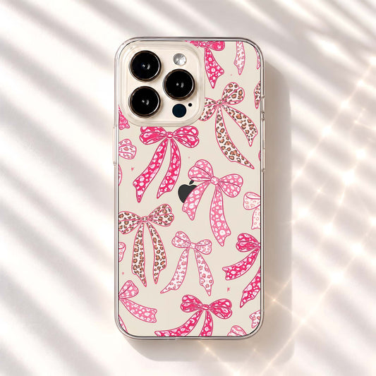 Pink Leopard Bows Clear Silicon Cover