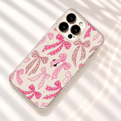 Pink Leopard Bows Clear Silicon Cover