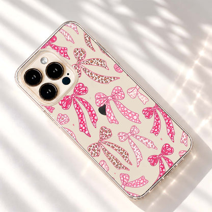 Pink Leopard Bows Clear Silicon Cover