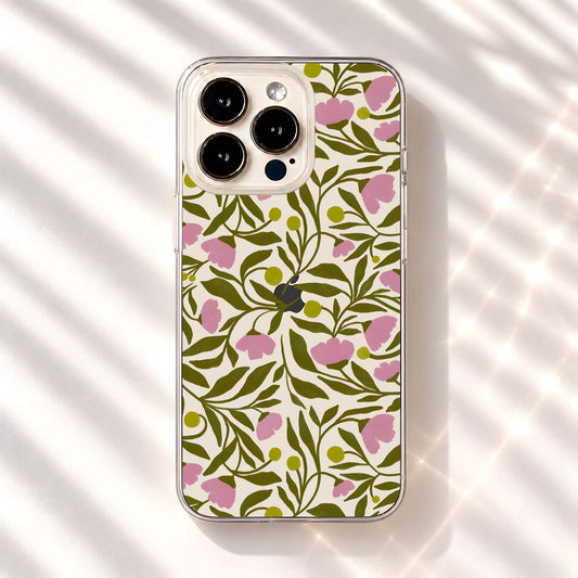 Pink Olive Blossoms Clear Silicon Cover