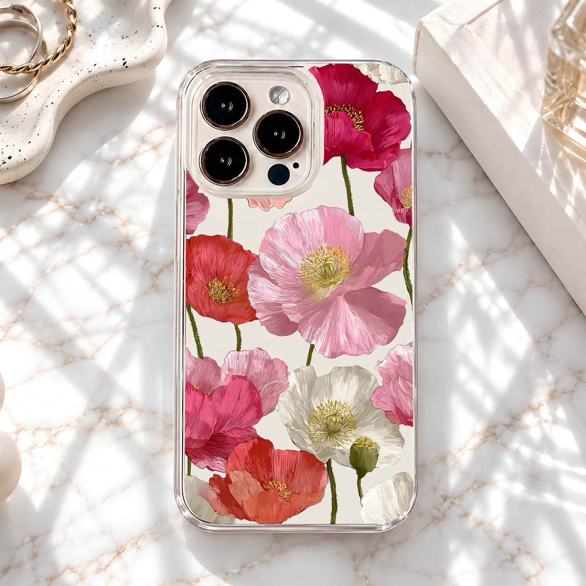 Pink Poppy Flower Pattern Clear Silicon Cover