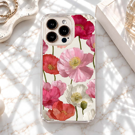 Pink Poppy Flower Pattern Clear Silicon Cover