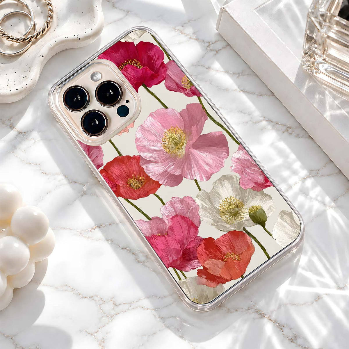 Pink Poppy Flower Pattern Clear Silicon Cover