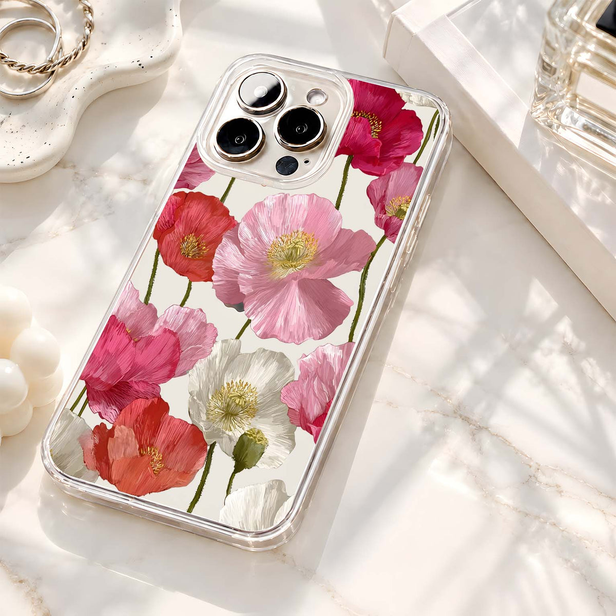 Pink Poppy Flower Pattern Clear Silicon Cover