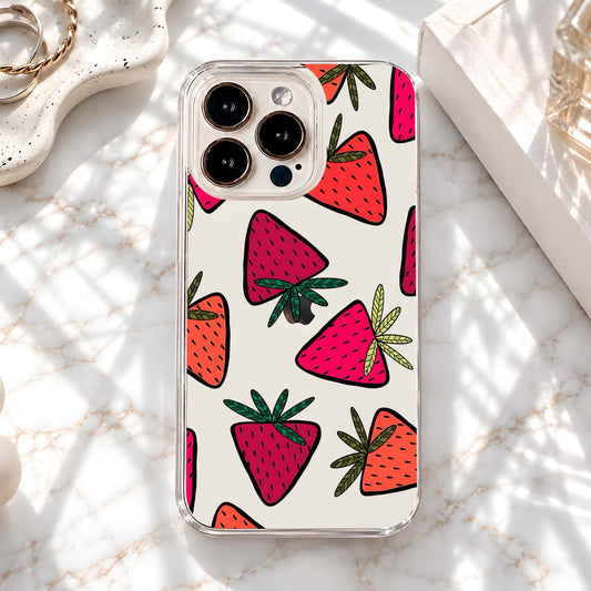 Pink Strawberry Pattern Clear Silicon Cover