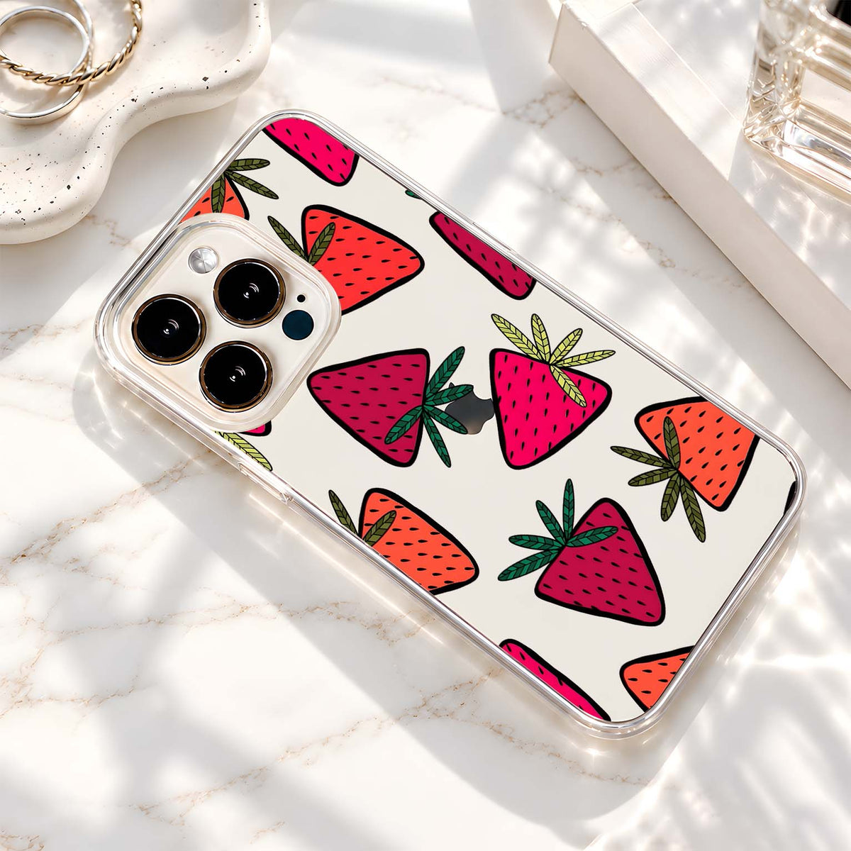 Pink Strawberry Pattern Clear Silicon Cover