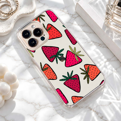 Pink Strawberry Pattern Clear Silicon Cover