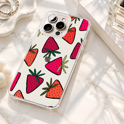 Pink Strawberry Pattern Clear Silicon Cover