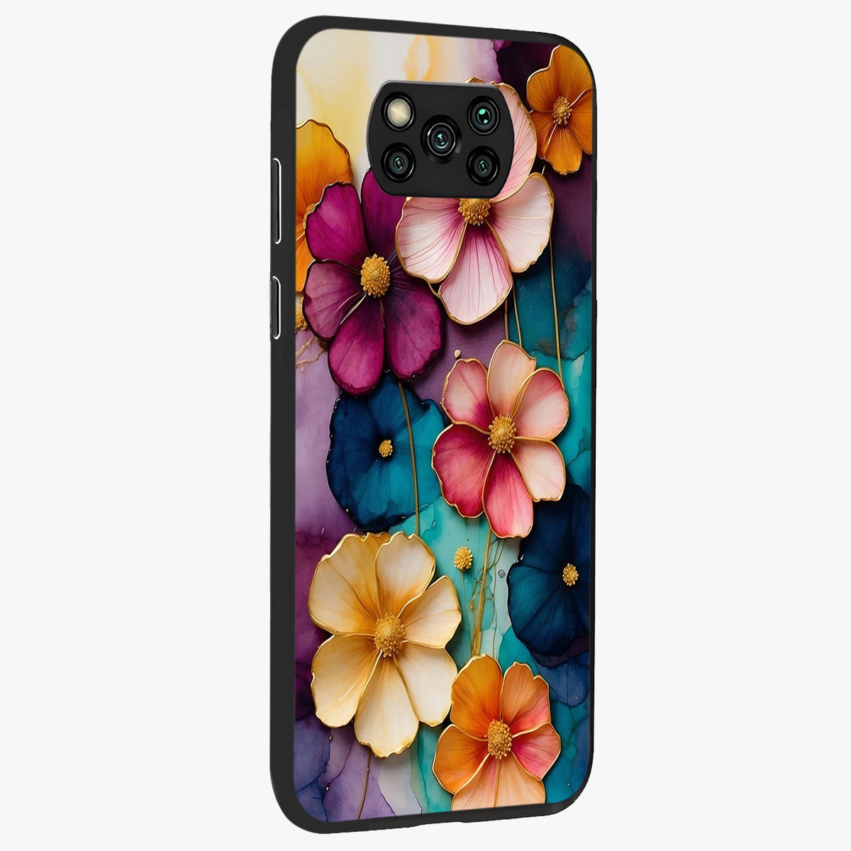 Artlyn Grace Flower Pattern Glass Case upright view showcasing graceful floral artwork with aesthetic botanical style.