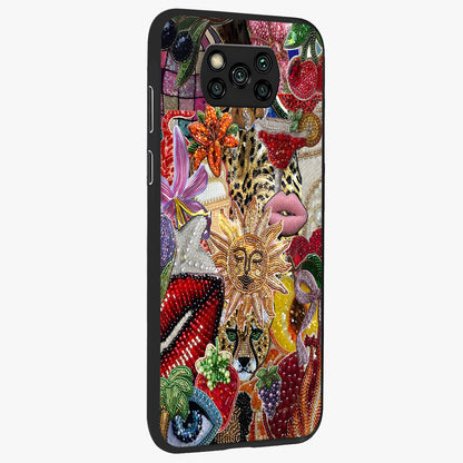 Beaded Fashion Jungle Glass Case upright view showcasing tropical jungle aesthetic with decorative bead elements.