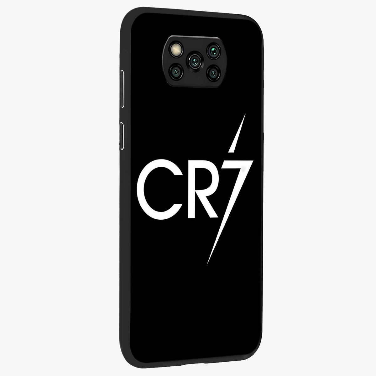 Cr7 Elite Strike Glass Case upright view showcasing energetic football inspired design with modern sports aesthetic.