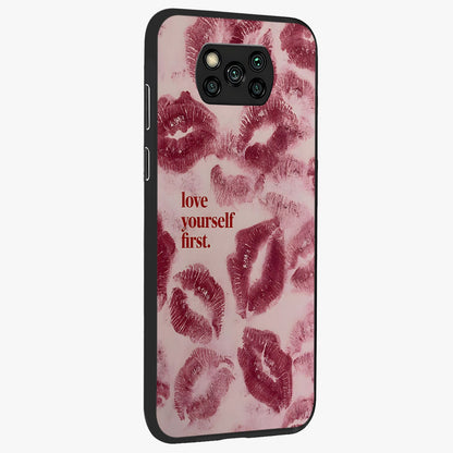 Crimson Kiss Love Glass Case upright view showcasing expressive romantic artwork with deep crimson theme.